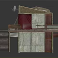 Elevated Wooden Stilt House Structure With Platform Staircase Red Fabric And Mixed Materials