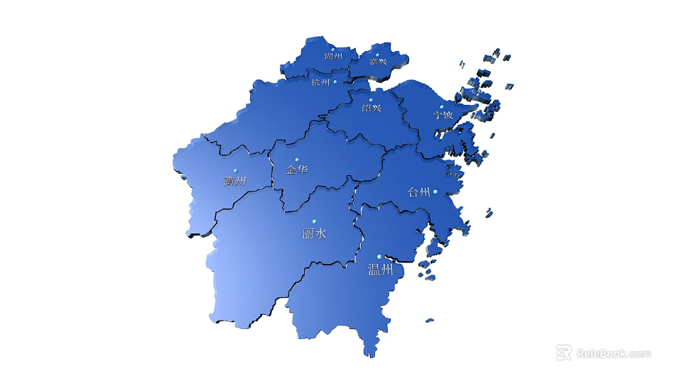 Blue China Map Wall Decoration With Key Cities And Regional Outlines 3d model 