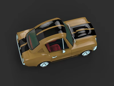 Golden Brown Classic Sports Car With Black Stripes And Red Interior Top View 3d model