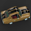 Golden Brown Classic Sports Car With Black Stripes And Red Interior Top View