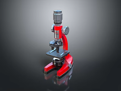 Red Metallic Microscope Industrial Equipment With Precision Lenses And Stable Base 3d model
