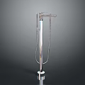 Silver Metal Freestanding Shower Head With Chain Decoration And Stable Base Against Dark Background