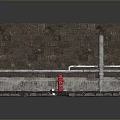Urban Scene Construction Model With Brick Wall Metal Pipes And Red Fire Hydrant