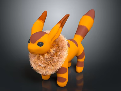 Cute Game And Movie Character With Yellow Brown Stripes Large Ears And Fluffy Mane 3d model
