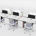 Modern Office Desk Setup With Workstations Desktop Computers Ergonomic Chairs Drawers and Coffee Cups 3d model