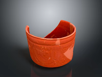 Red Carved Sculpture Bowl With Intricate Patterns On Dark Background 3d model