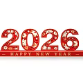Red 3D Letters 2026 With Floral Patterns For Happy New Year 3d model