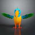 Vibrant Bird With Blue Head Orange Beak Yellow Body Green Wings Standing On Black Surface