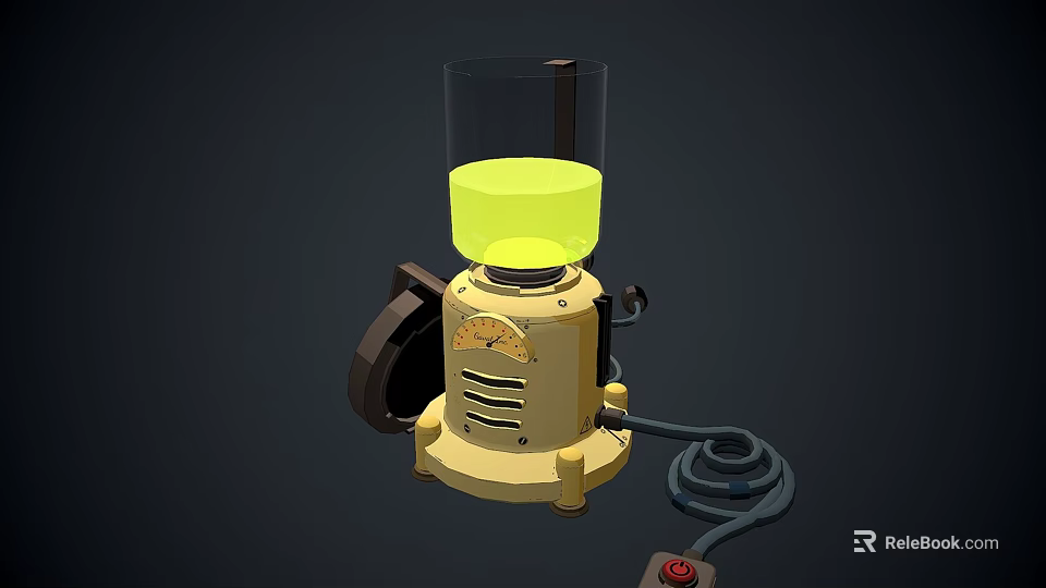Retro Electric Apparatus With Transparent Glass Container Yellow Liquid Metal Base And Power Cord 3d model 