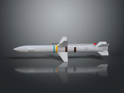 Streamlined Military Missile With Colorful Bands Tail Fins And Red Tail Section 3d model