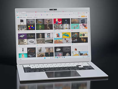Modern Electronic Laptop Device Displaying Multiple Clear Product Images On Screen 3d model