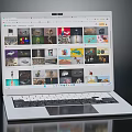 Modern Electronic Laptop Device Displaying Multiple Clear Product Images On Screen