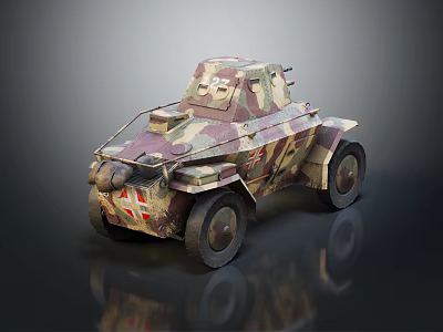 Vintage Military Armored Vehicle With Camouflage Paint Classic Wheels And Retro Design 3d model