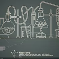 Neon Lamp Combinations With Laboratory Glassware Beakers Flasks And Test Tubes 3d model