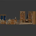 Cartoon Study Room Scene With Wooden Bookshelves Tables Chairs And Cabinet