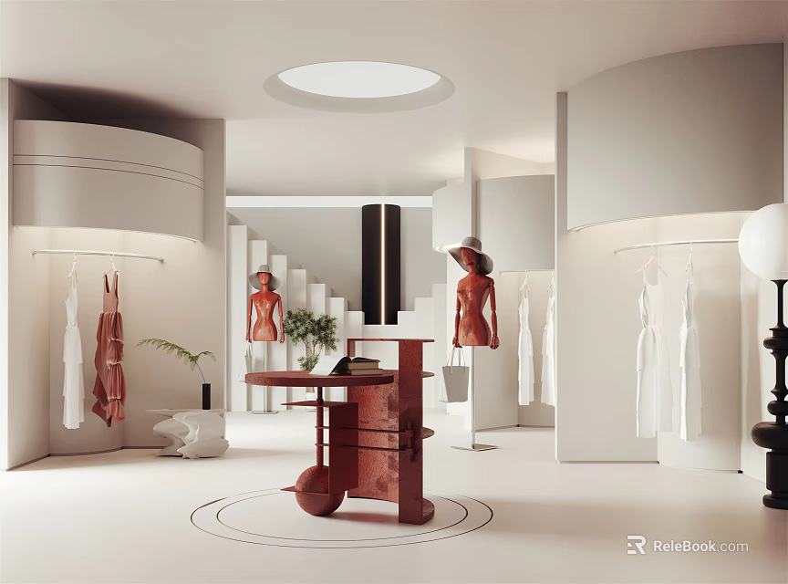 Modern Clothing Store Interior With Fashionable Mannequins And Clothing Racks 3d model 