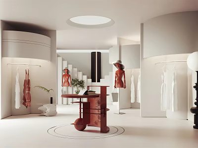Modern Clothing Store Interior With Fashionable Mannequins And Clothing Racks 3d model