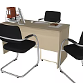 Modern Office Desk with Black Chairs and Office Supplies on Surface