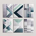 Modern Square Rugs with Geometric Patterns in Teal Gray and White Various Designs 3d model