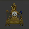 Golden Decorative Clock With Classical Statue Harp And Blue Globe Base 3d model