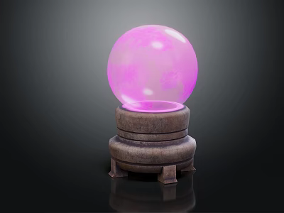 Decorative Ornament Set With Pink Crystal Ball On Multi Tiered Stone Base 3d model