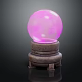 Decorative Ornament Set With Pink Crystal Ball On Multi Tiered Stone Base