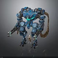 Blue Mechanical Creature With Armored Exoskeleton Glowing Eyes Weapon And Tail