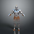 Silver Medieval Fantasy Warrior Armor With Golden Helmet And Brown Skirt