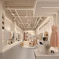 Modern Clothing Store Interior With Displayed Clothes Dresses Shoes And Decorative Lighting