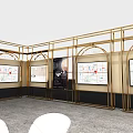 Vanke Golden Frame Exhibition Booth With Display Areas Reception Desk And Modern Interior