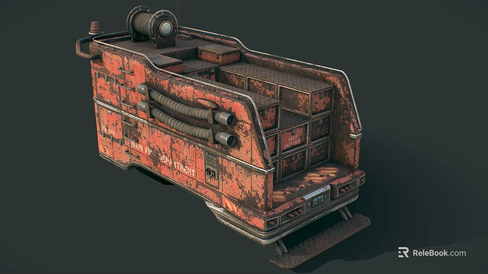 Rusty Red Industrial Machine With Tracks Pipes And Metal Structure 3d model 