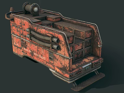 Rusty Red Industrial Machine With Tracks Pipes And Metal Structure 3d model