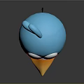 3D Blue Cartoon Bird Character With Big Eyes Red Eye Circles And Yellow Beak