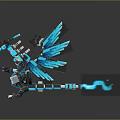 Detailed Mechanical Blue Dragon 3D Model With Robotic Wings Claws And Blade Structures 3d model
