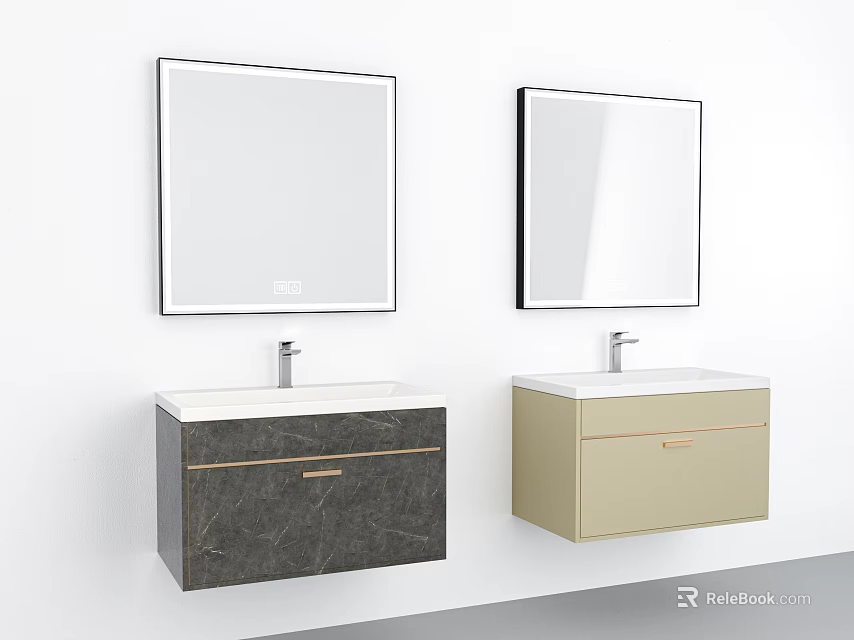 Modern Double Wall Mounted Bathroom Vanities With Mirrors And Colored Drawers 3d model