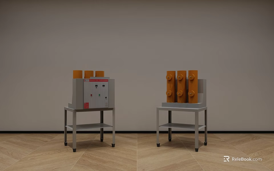 Industrial Equipment Featuring Metal Stands Control Panel And Orange Circular Elements 3d model 
