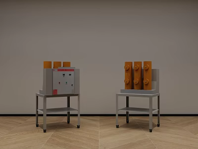 Industrial Equipment Featuring Metal Stands Control Panel And Orange Circular Elements 3d model