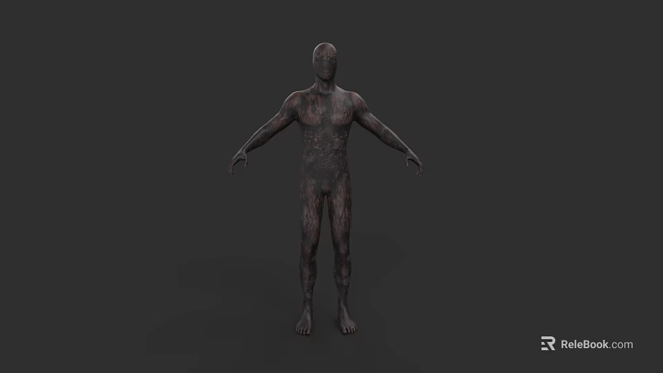 3D Model Man With Textured Skin In Standing Pose And Open Arms Against Gray Background 3d model 