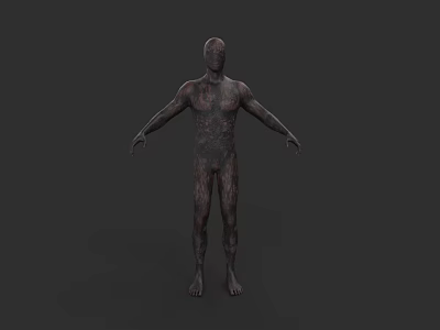 3D Model Man With Textured Skin In Standing Pose And Open Arms Against Gray Background 3d model