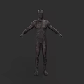 3D Model Man With Textured Skin In Standing Pose And Open Arms Against Gray Background
