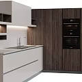 Modern Kitchen Cabinets With Light Countertop Sink And Dark Wood Oven Appliances