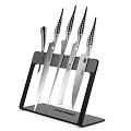 Stainless Steel Kitchen Knife Set with Black Block Stand and Sharp Blades 3d model