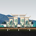 New Chinese Style Beauty Chen Guo Tide Style Architecture Landscape Painting Scroll 3d model
