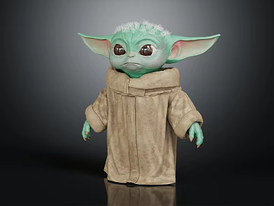 Adorable Green Alien Character With Big Eyes And Tan Robe Standing Toy Figure 3d model