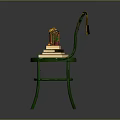 Green Chair With Yellow Towel Stack of Books Basket Oranges And Small Potted Plant