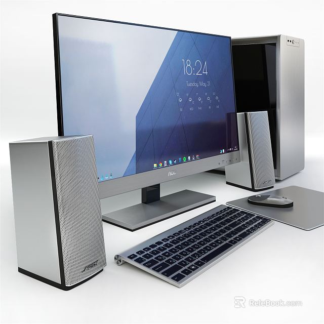 Modern Desktop Computer Setup With Monitor Tower Speakers Keyboard And Mouse 3d model 