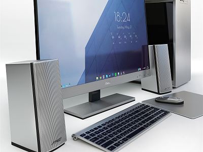 Modern computer desktop computer case monitor keyboard speaker model