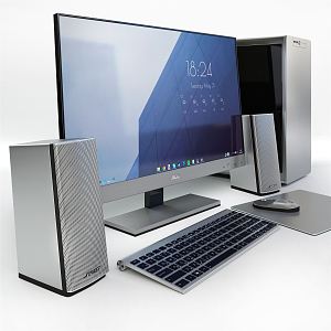 Modern computer desktop computer case monitor keyboard speaker 3d model