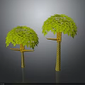 Two 3D Rendered Decorative Plants With Green Lush Leaves And Yellow Textured Trunks