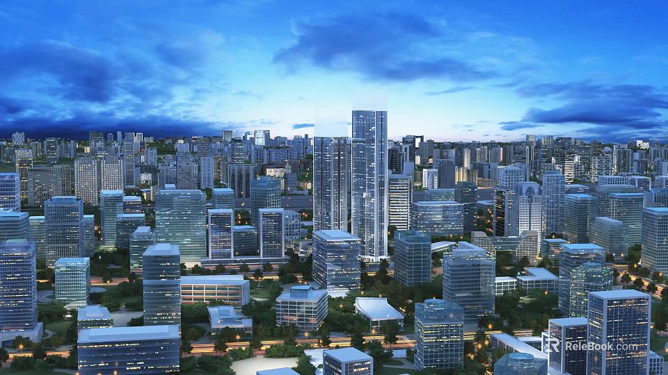Birds Eye View Planning of Modern Urban City Skyline with Skyscrapers and Layout 3d model 